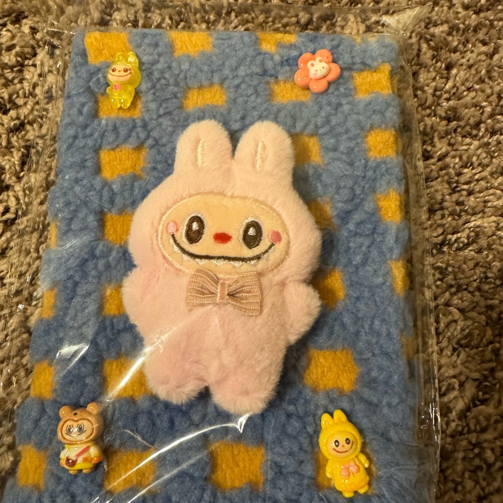 Cute Blue and Yellow Checkered softcover with Pink Labubu can be use for j